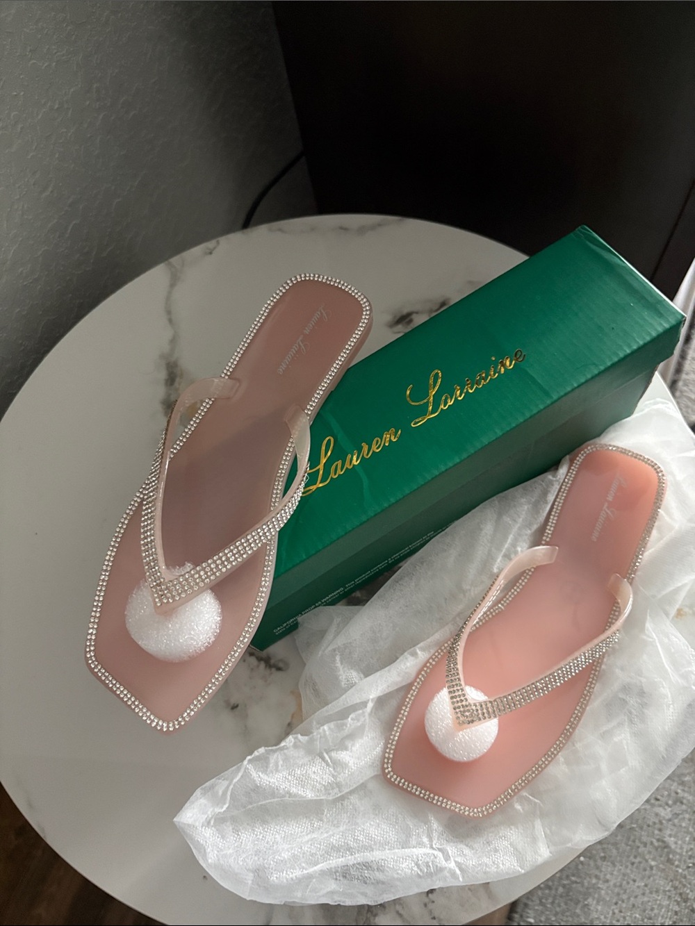 Lauren Lorraine Blush Pink Rhinestone Thong Sandals